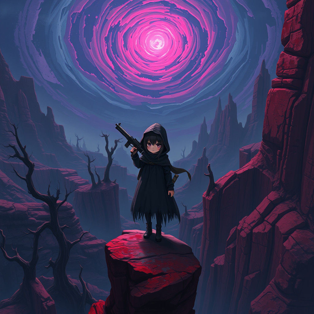 Woman on Wasteland Edge in Gothic Style