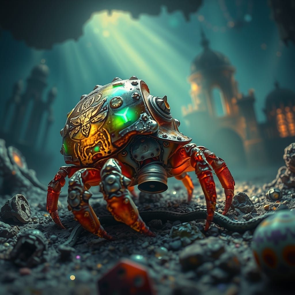 Bioluminescent Hermit Crab in Sunken City Ruins