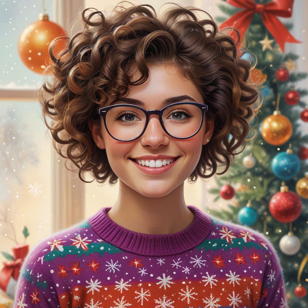 Joyful Holiday Girl in Vibrant Brushstrokes