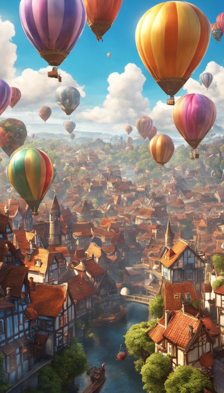 Fantasy Floating Town in the Clouds: 3D Digital Art