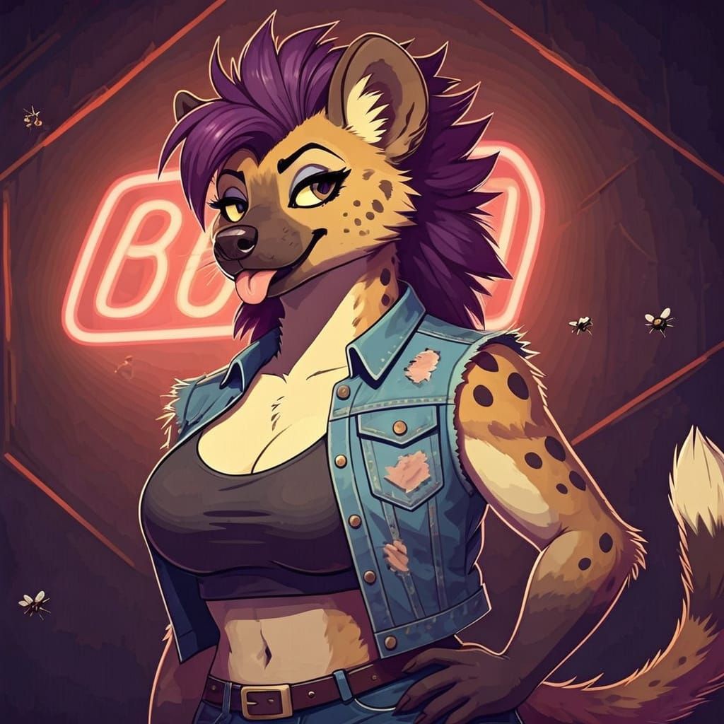 Feminine Hyena Character in 2D Pop-Art Style