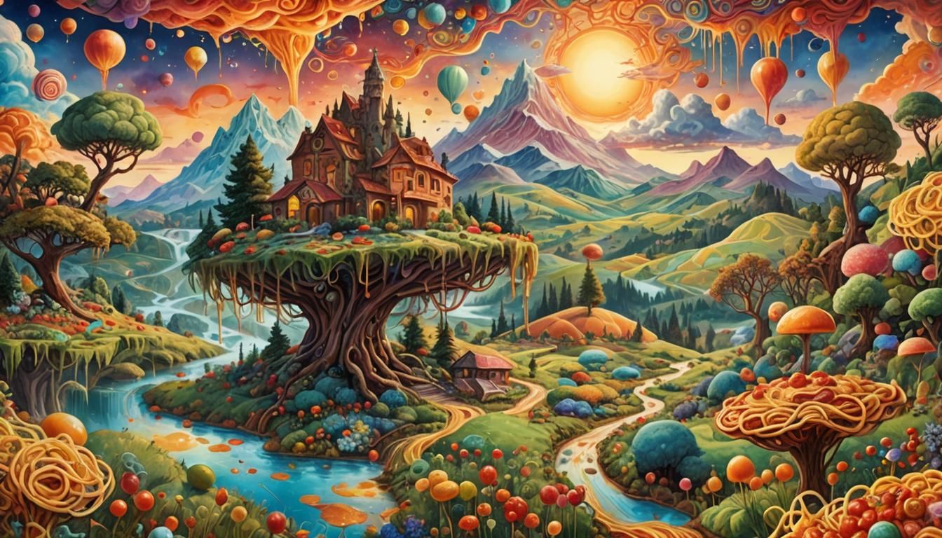 Edible Landscape Sunrise in Splashy Watercolour Style