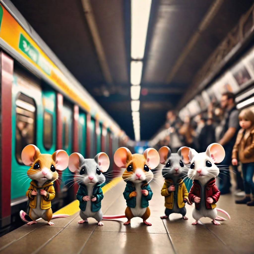 Chibi Rodent Passengers in Subway: Digital Matte Painting