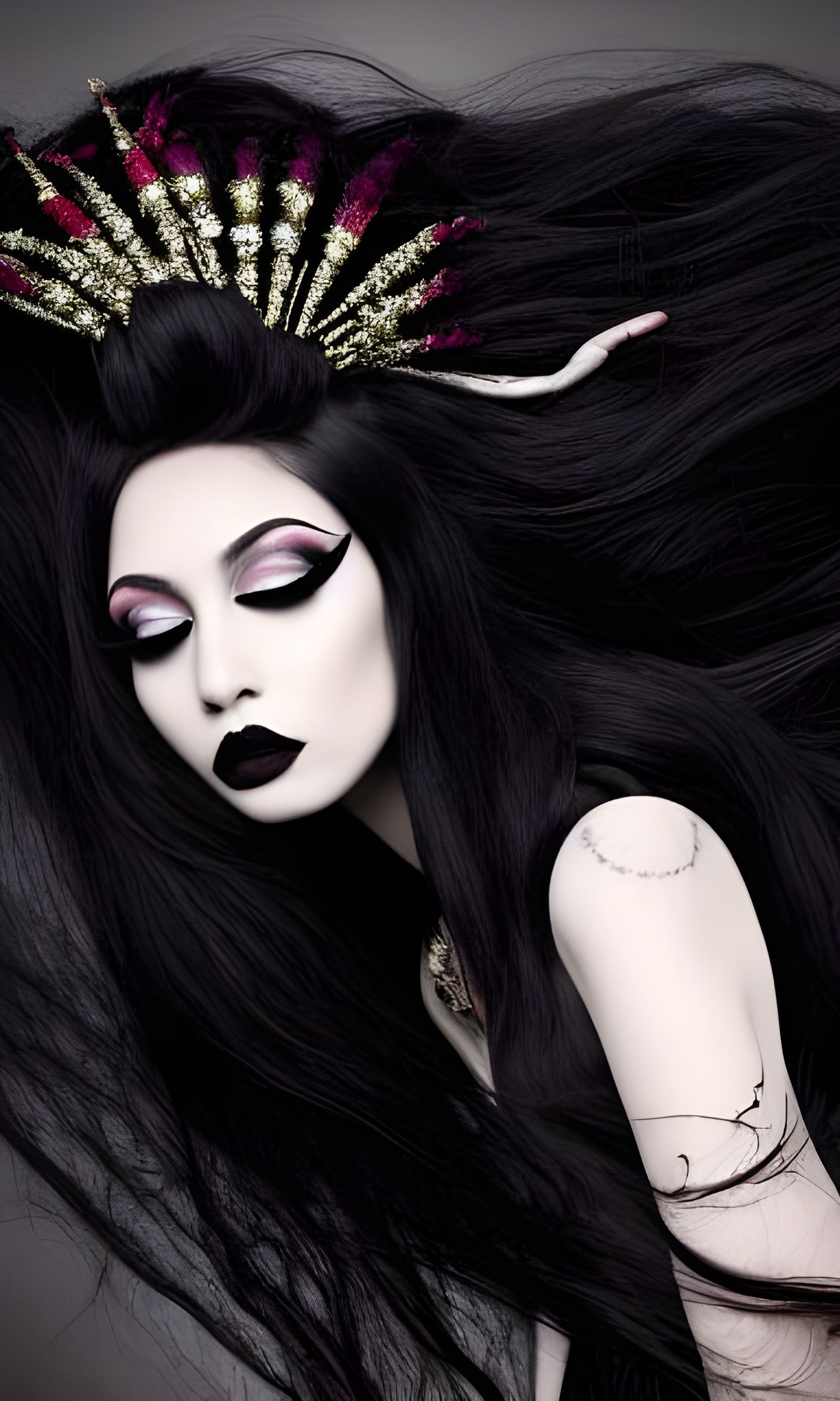 Goth Pixie Princess with Flowing Black Hair