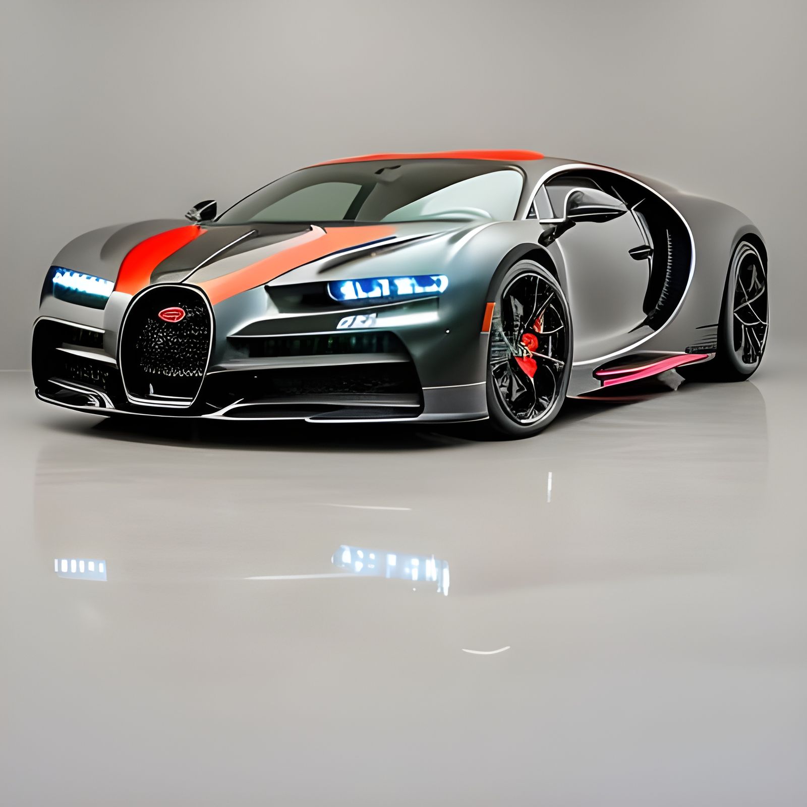 Red and Black Bugatti Chiron on Rainy Road