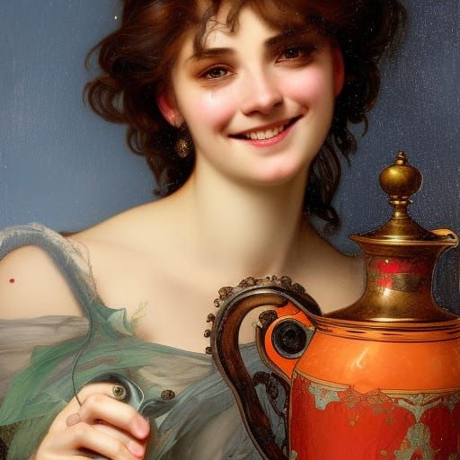 Victorian Brunette Portrait in Art Nouveau Style