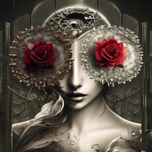 Clockpunk Yellow Rose in Glass Crystal Detail