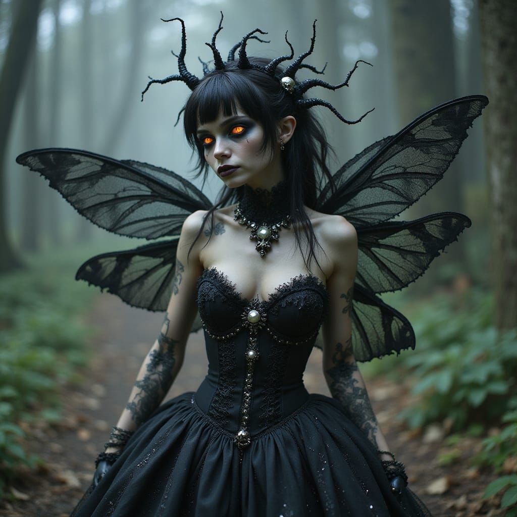 Ethereal, Macabre Fairy with Crystalline Skin and Insect Fea...