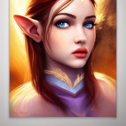 Beautiful Elf Girl Portrait in Digital Painting Style