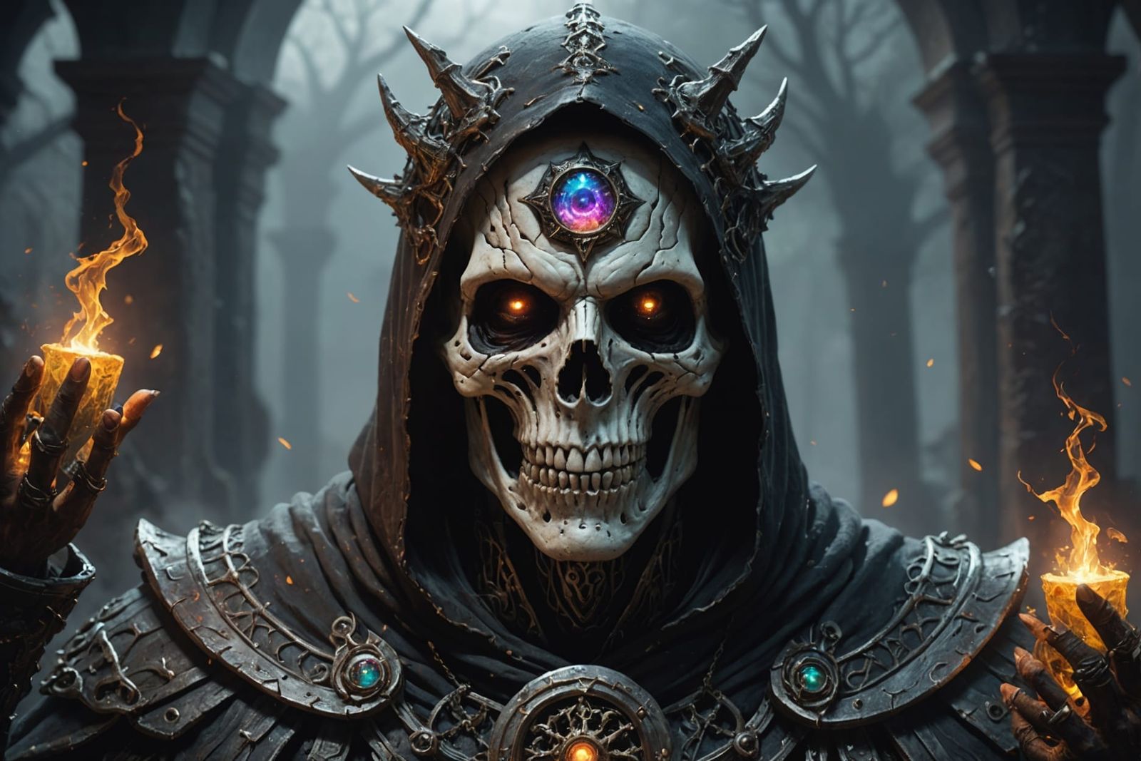 Necromancer Commanding Undead Army in Hyperrealistic Detail