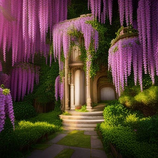 Wisteria Vines Cover Fantasy Tower in Detailed Painting
