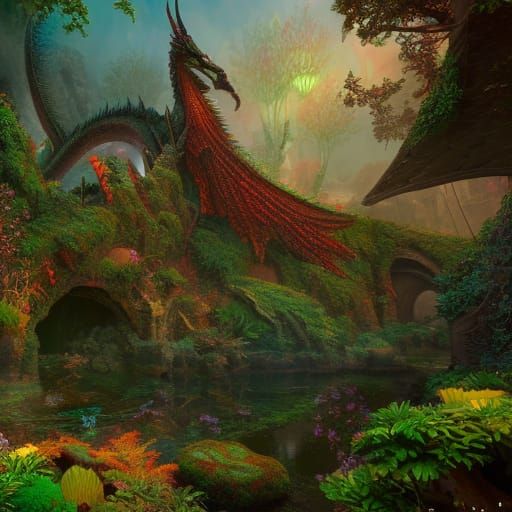 Secret Dragon Garden in Detailed Matte Painting
