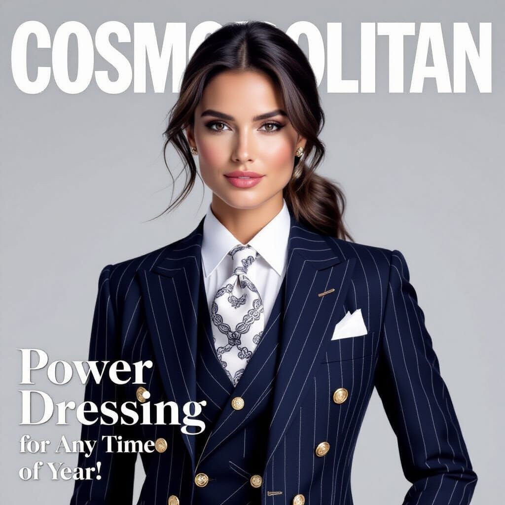 Confident Woman in Power Suit on Magazine Cover