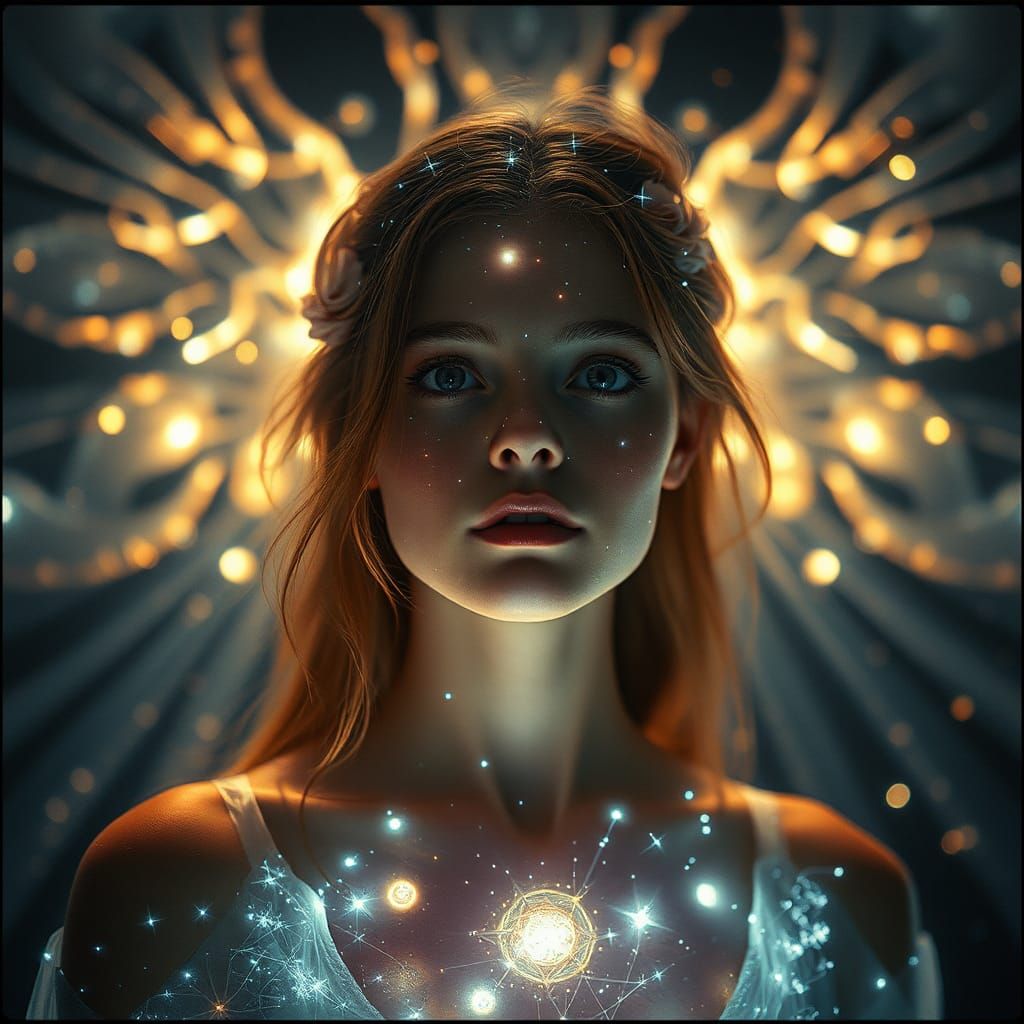 Luminous Being Embodies Divine Essence: Cinematic Film Still