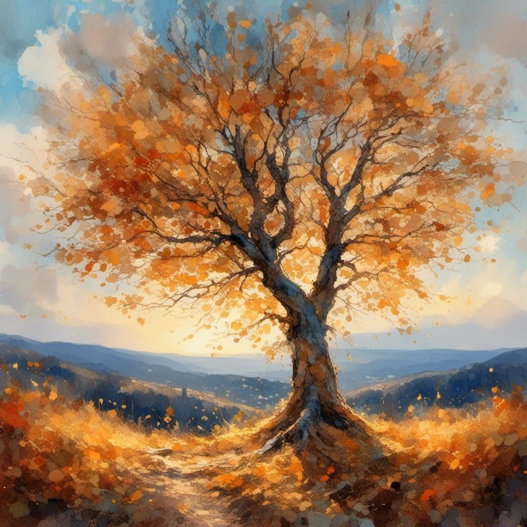 Autumnal Tree Landscape in Impressionistic Style