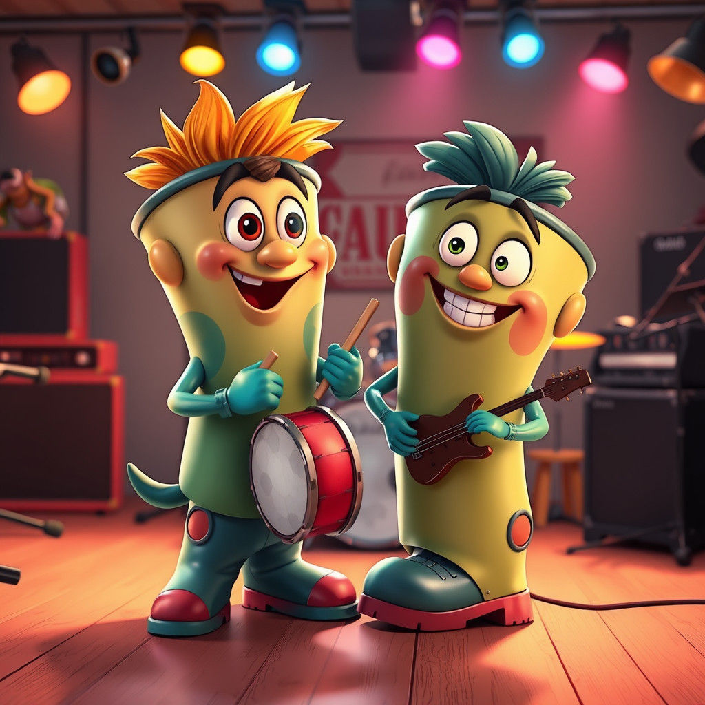 Animated Boots Drumming in a Vibrant Cartoon Illustration