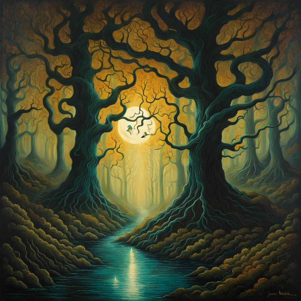 Eldritch Forest with Ghost Lights, Surrealism