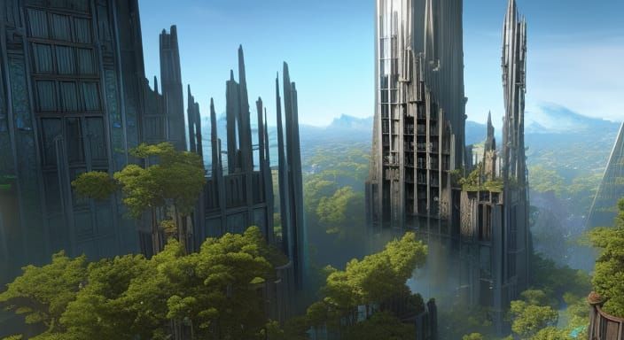 Lush Ruined Skyscraper Garden Concept Art