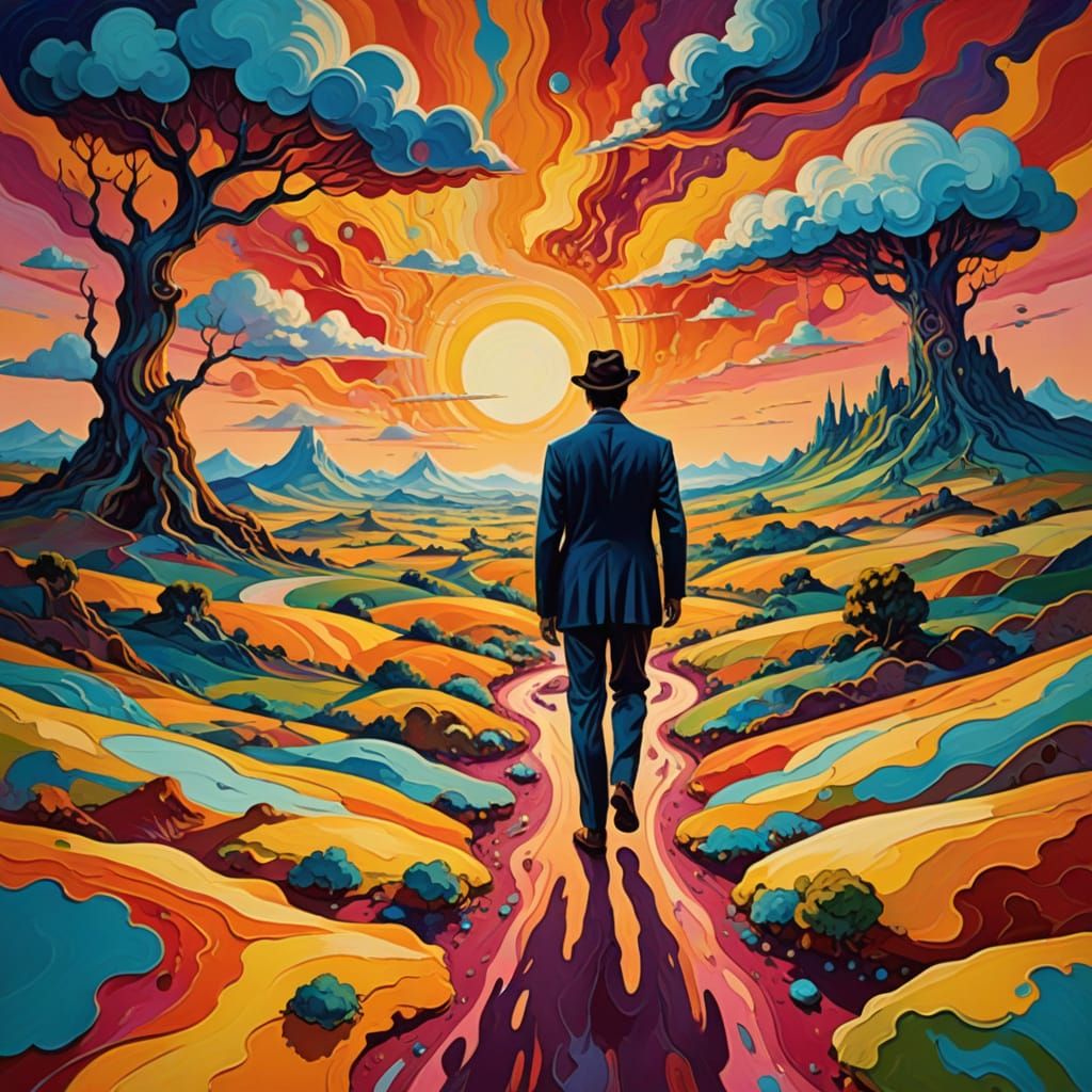 Dreamlike Figure in a Surrealist Landscape