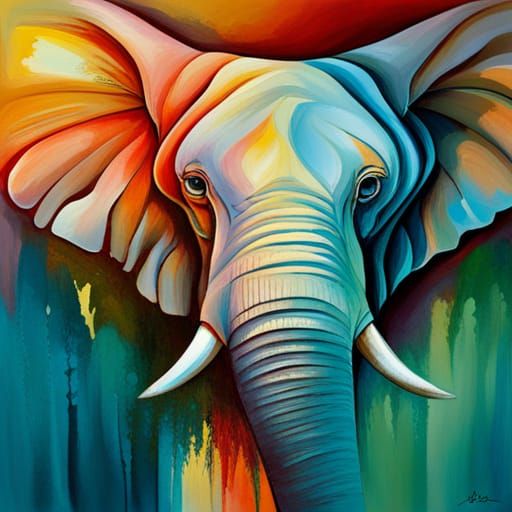 Abstract Elephant Art with Complementary Colors