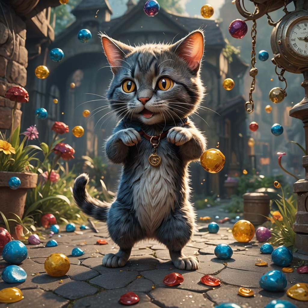 Scared Cat and Mouse in Tom and Jerry Style