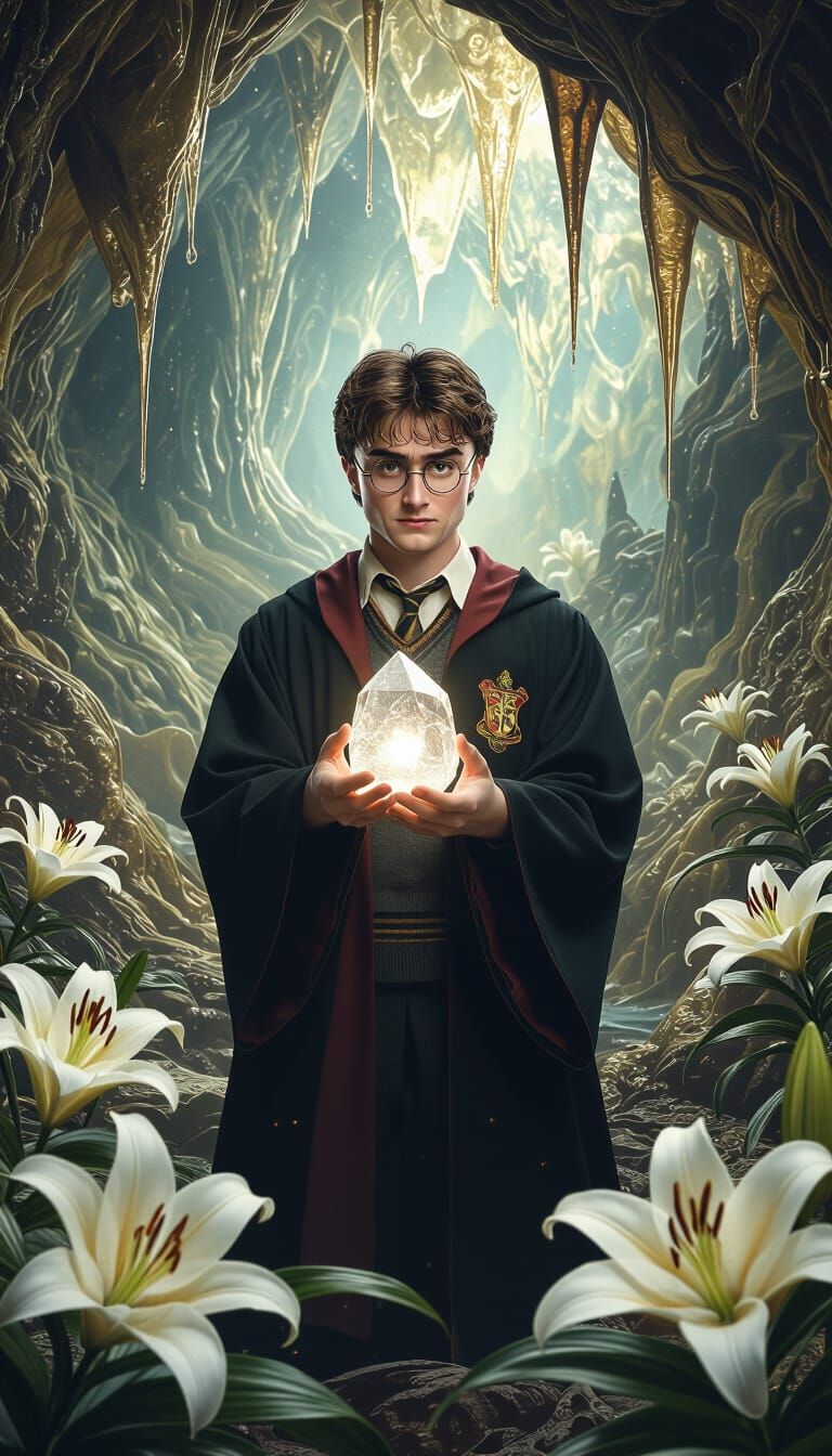 Harry Potter's Mystical Cavern in Surrealist Style