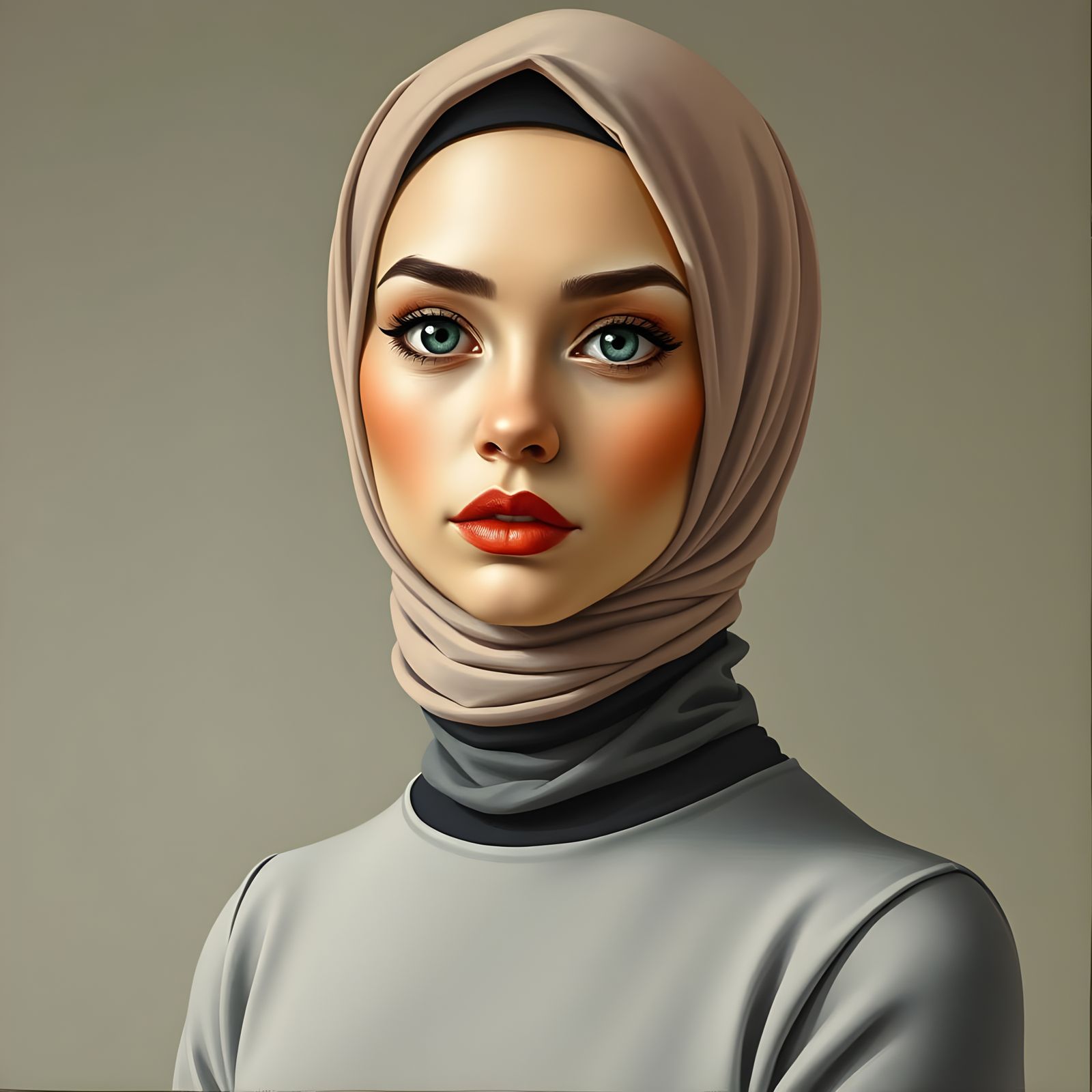 Modern Oil Painting of Woman in Hijab