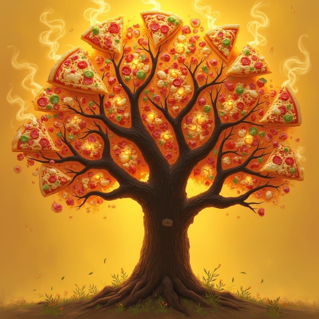 Cyberpunk Pizza Tree in Vibrant Colors