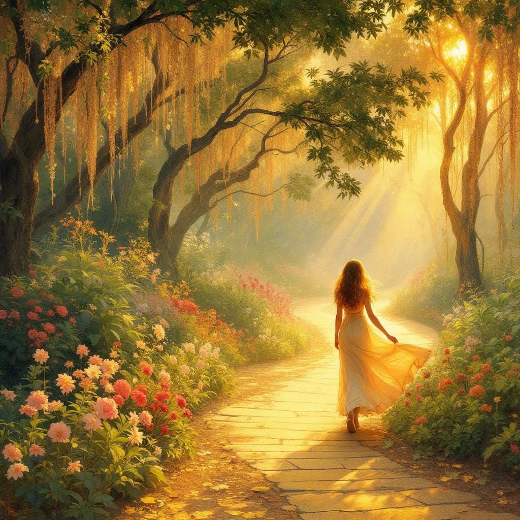 Ethereal Art Nouveau Woman in Golden Light