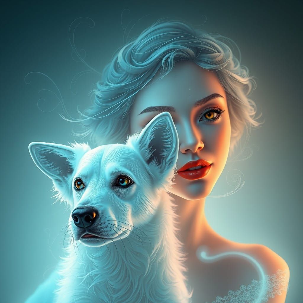 Gentle Enchantress and Loyal Companion in Ethereal Art Nouve...