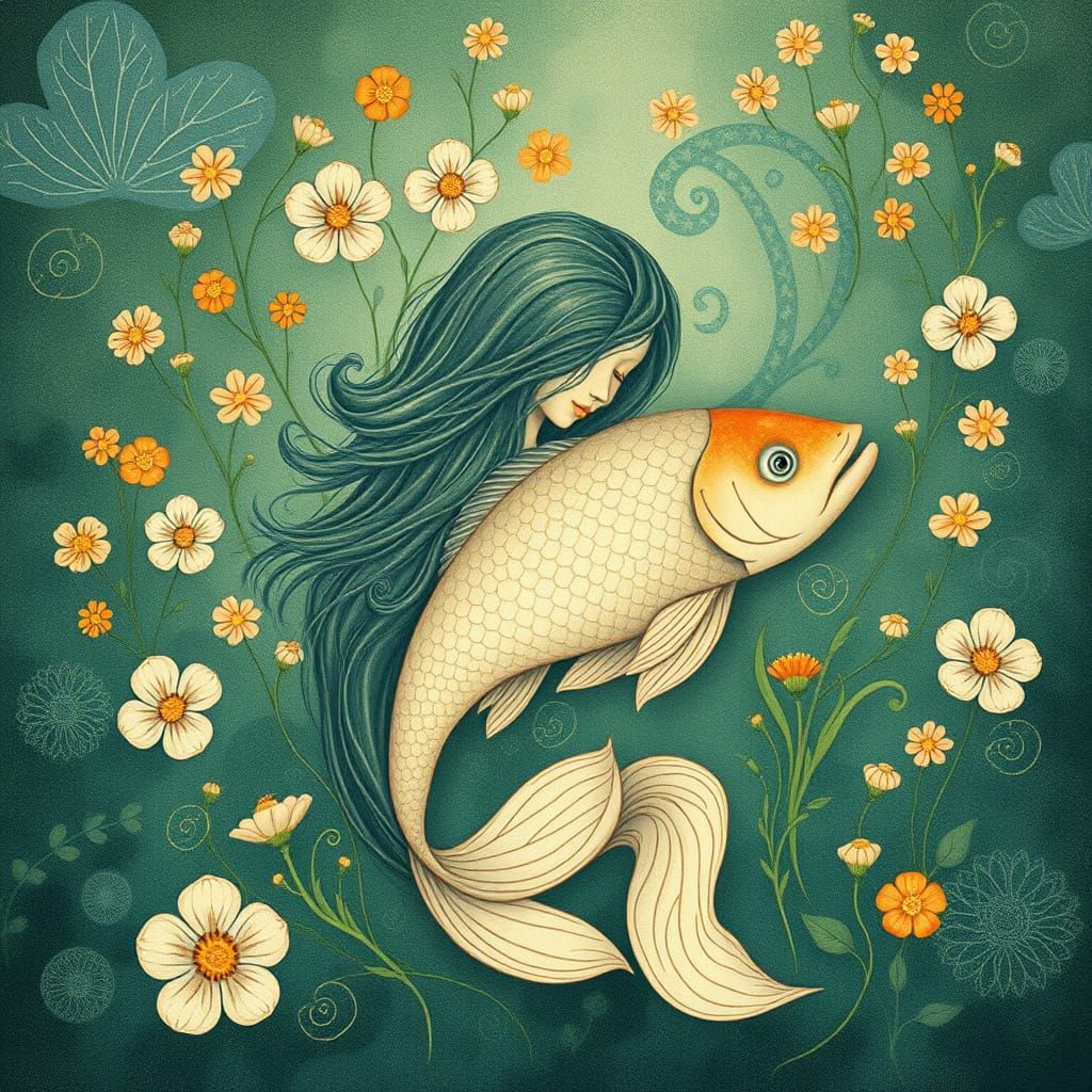 Ethereal Pisces Zodiac in Dreamlike Botanicals