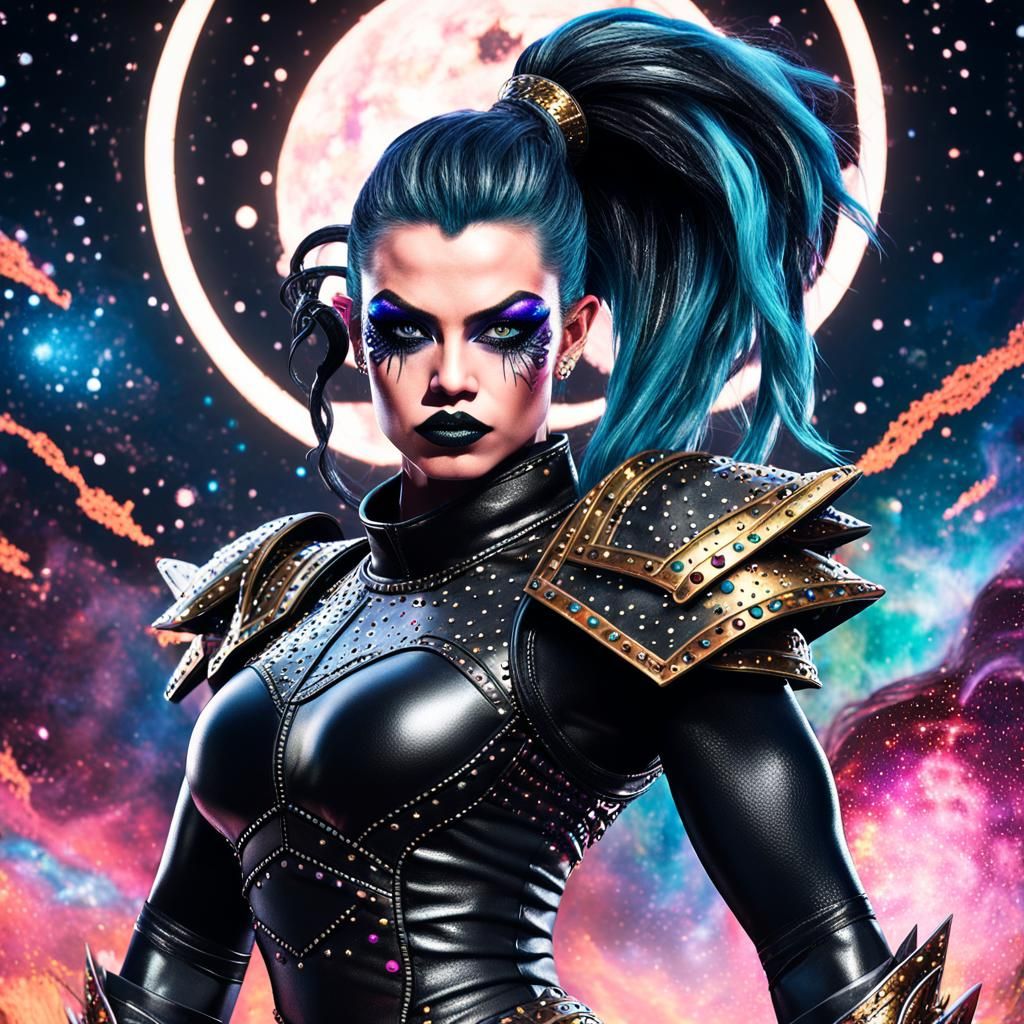 Powerful Goth Saiyan Warrior in a Swirling Nebula