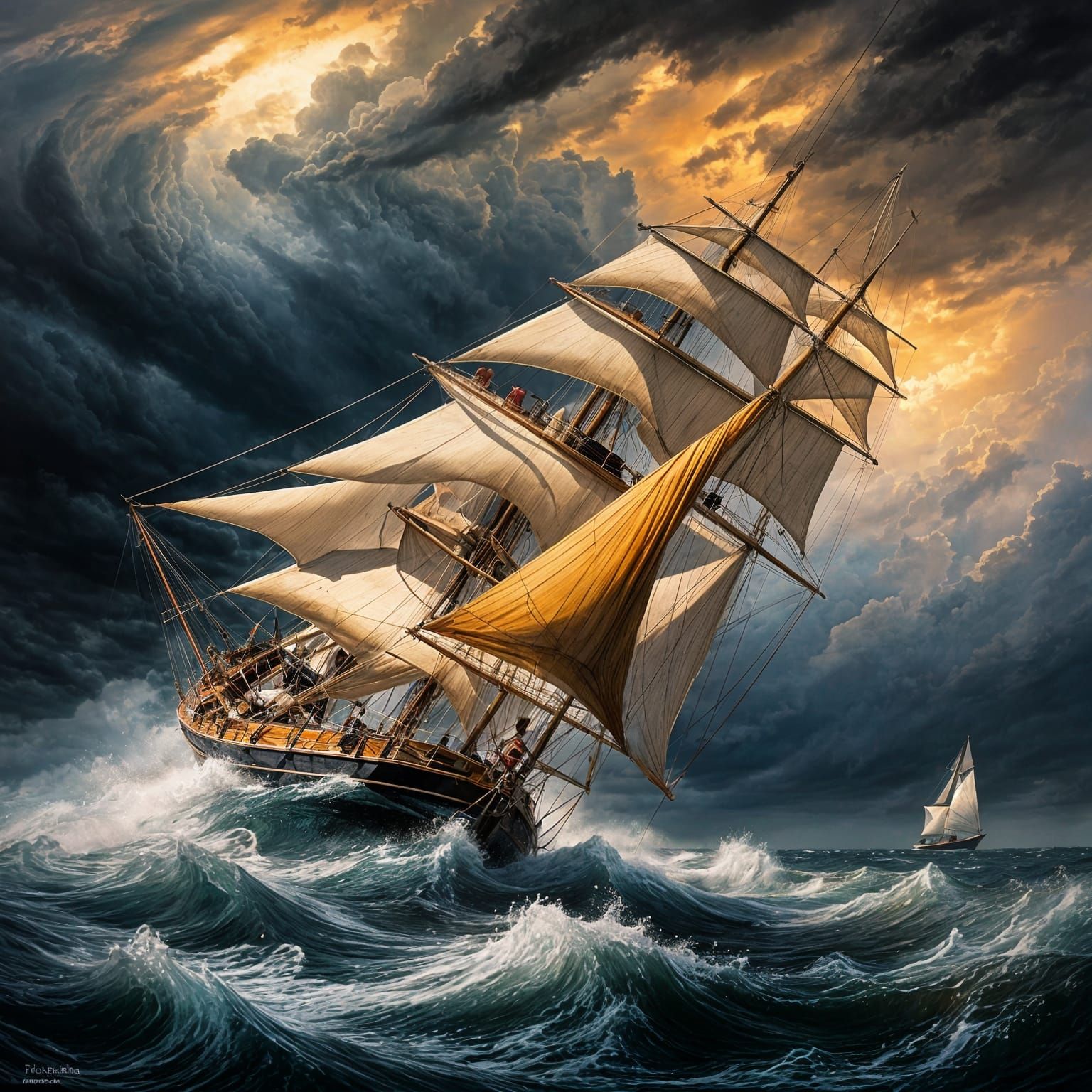 Sailboat Battling a Stormy Sea