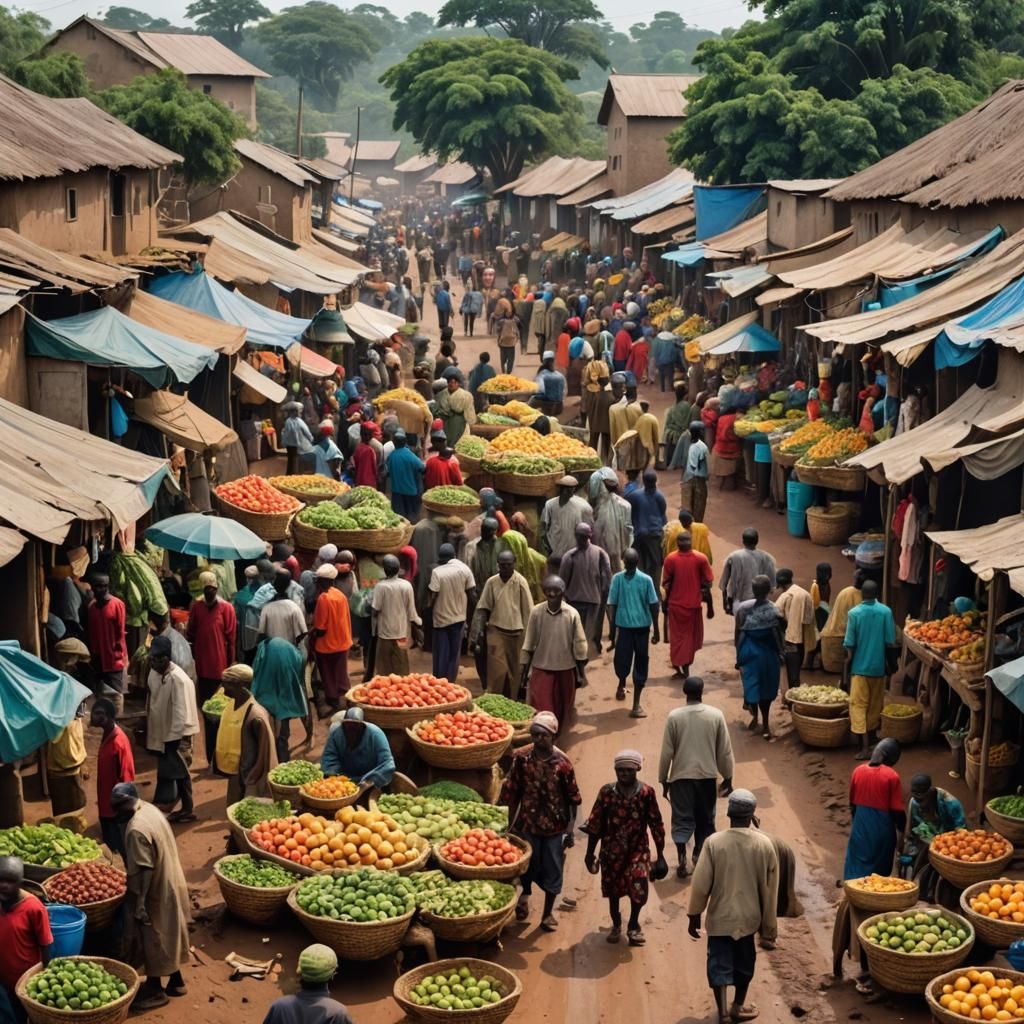 Bustling Market Day in African Village