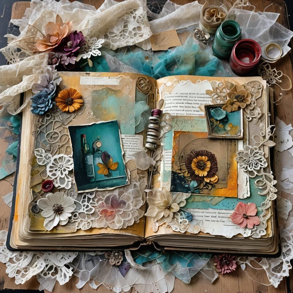 Mixed Media Scrapbook Page with Bold Colors