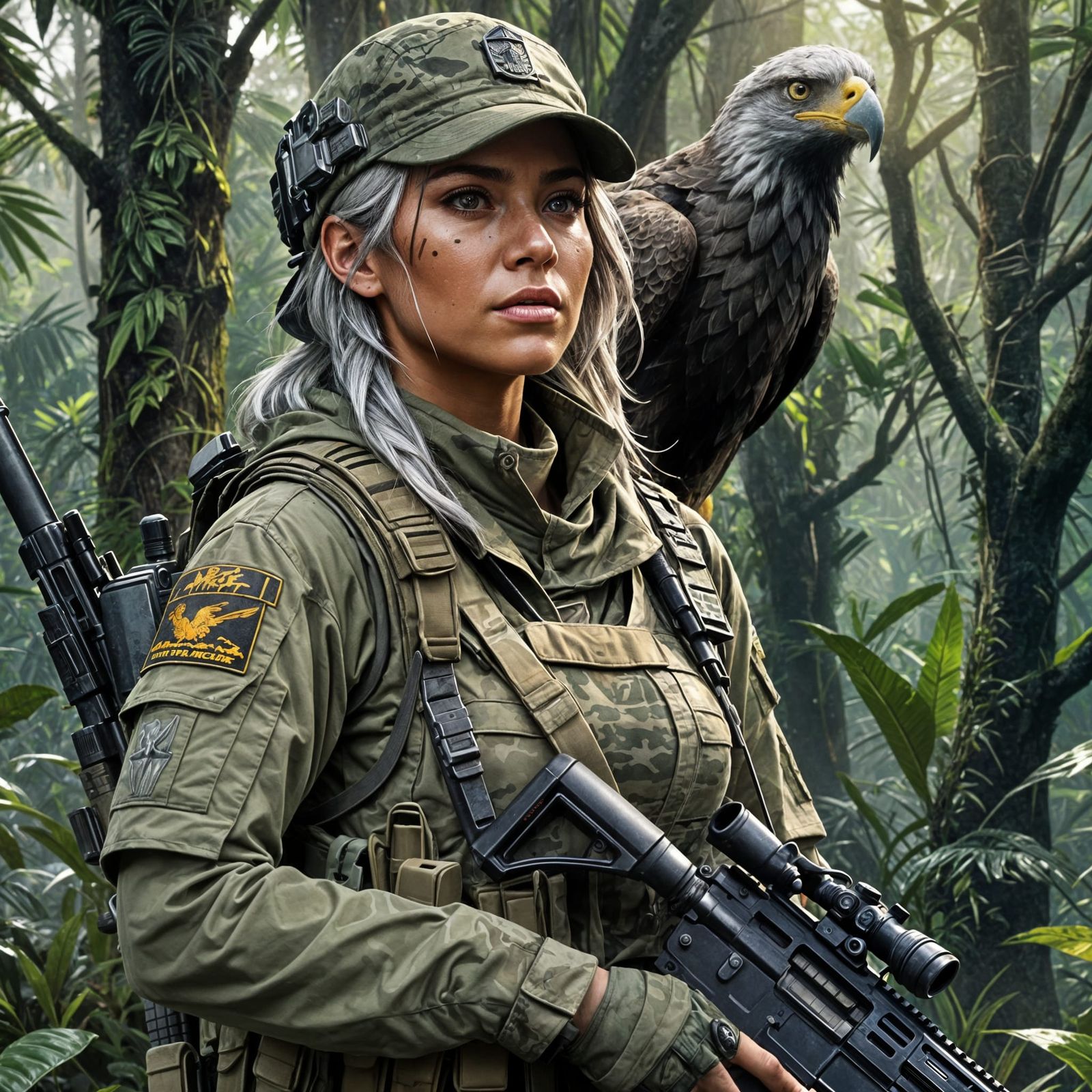 Rebel Warrior and Her Loyal Eagle Companion