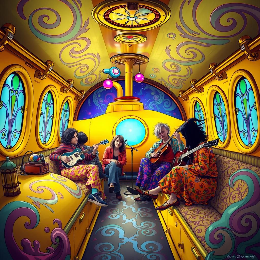 Psychedelic Band Inside a Yellow Submarine