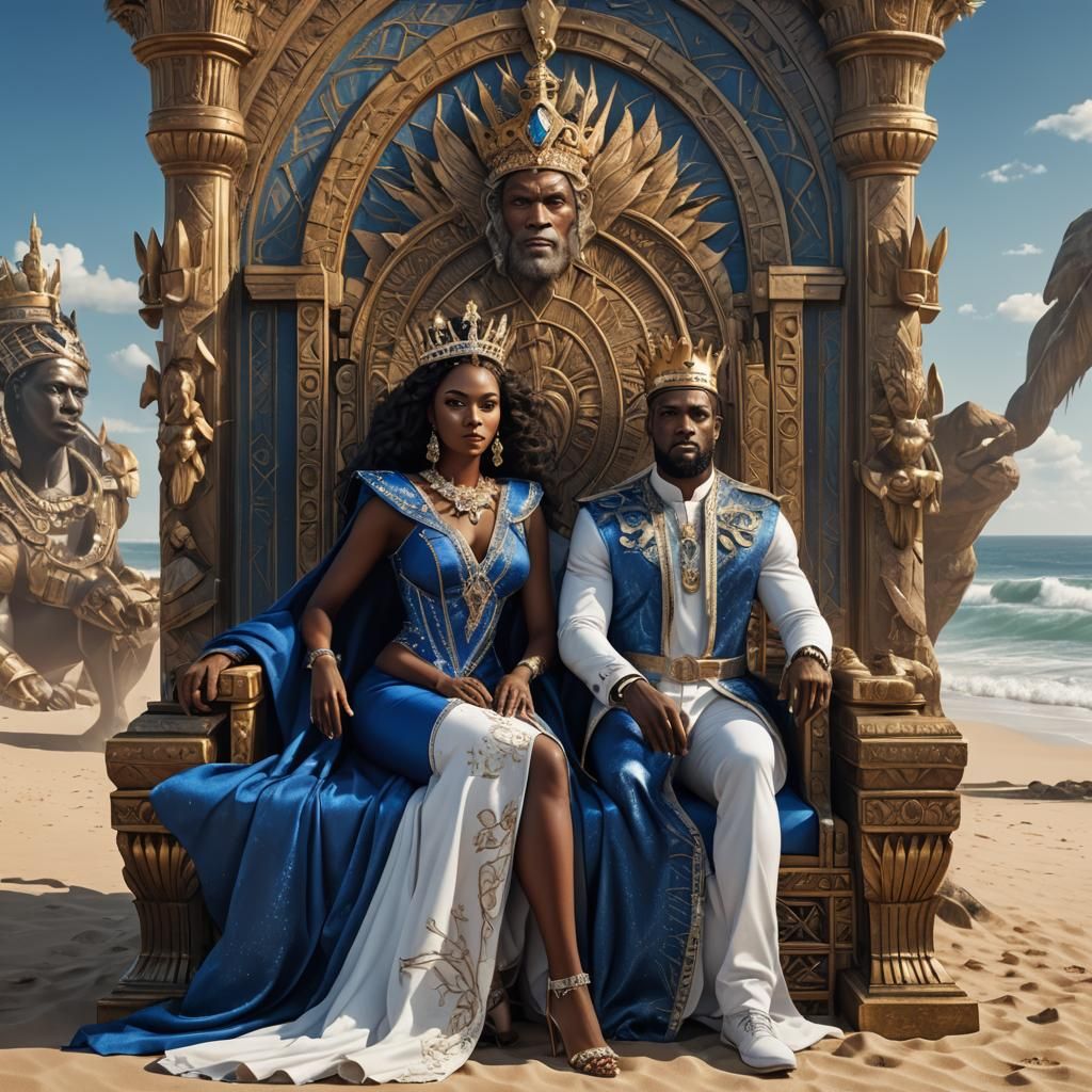 African Royalty on the Beach: Detailed Matte Painting