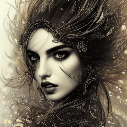 Decadent Portrait of Young Woman in Art Nouveau Style