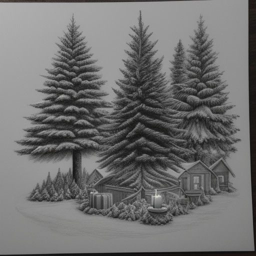Winter Fir Tree in Whimsical Graphite Drawing