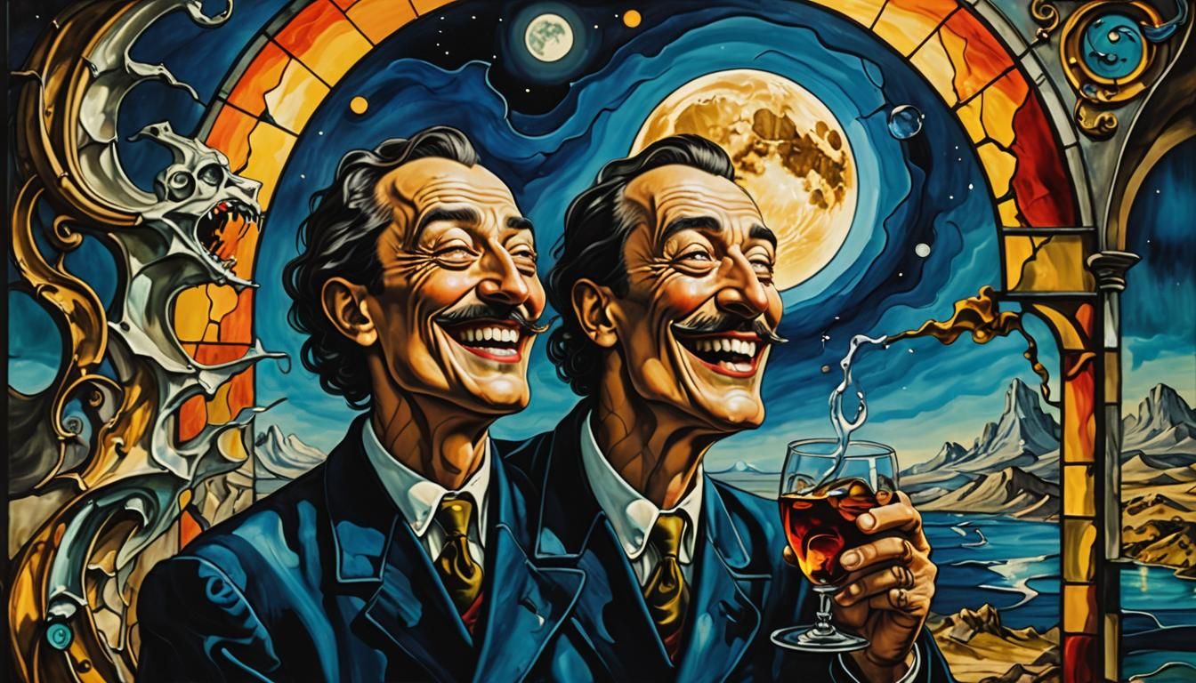 Stained Glass Man Laughing at the Moon