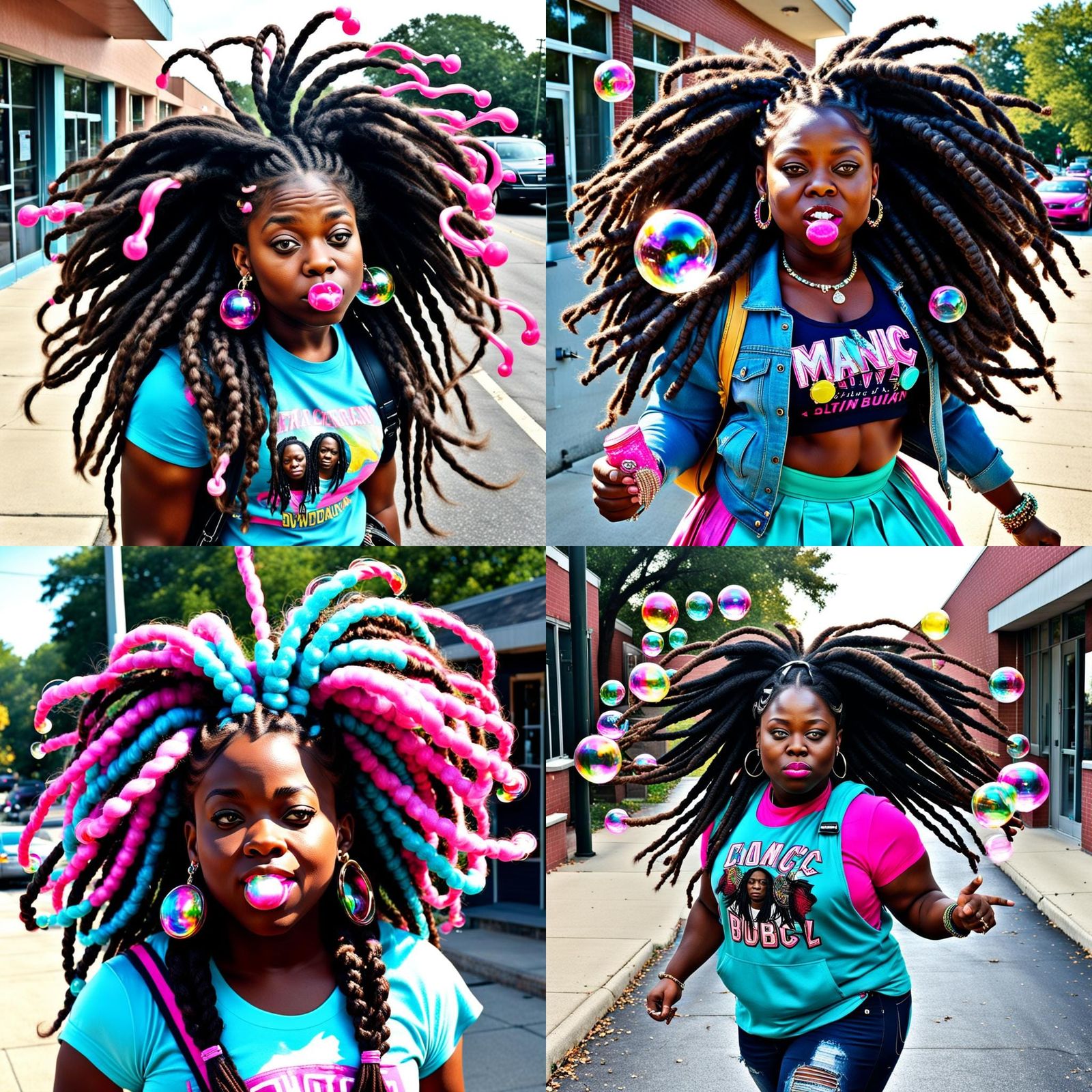 Cute Girl with Dreadlocks Chewing Bubble Gum