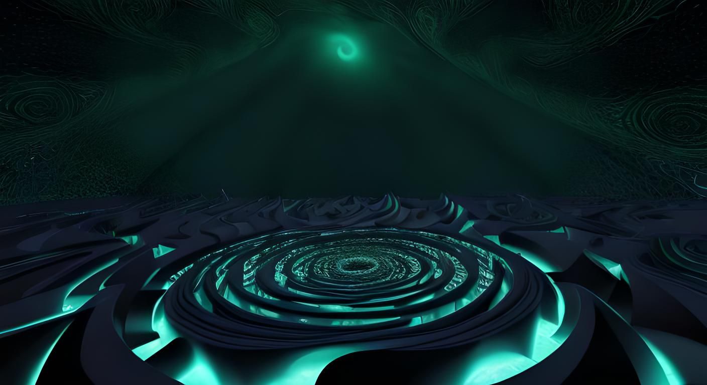 Surreal Neon Fractal Maze with Silhouette