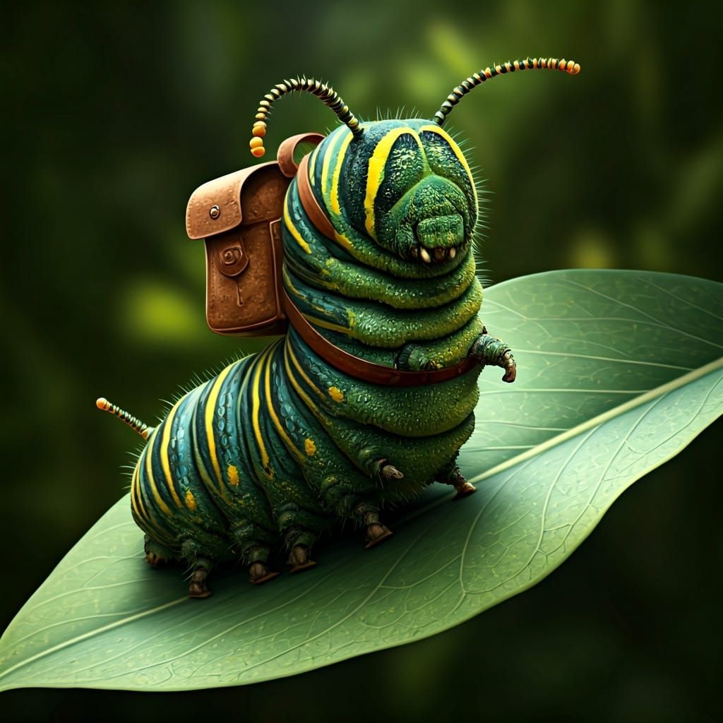 Whimsical Caterpillar on Leaf in Beatrix Potter Style