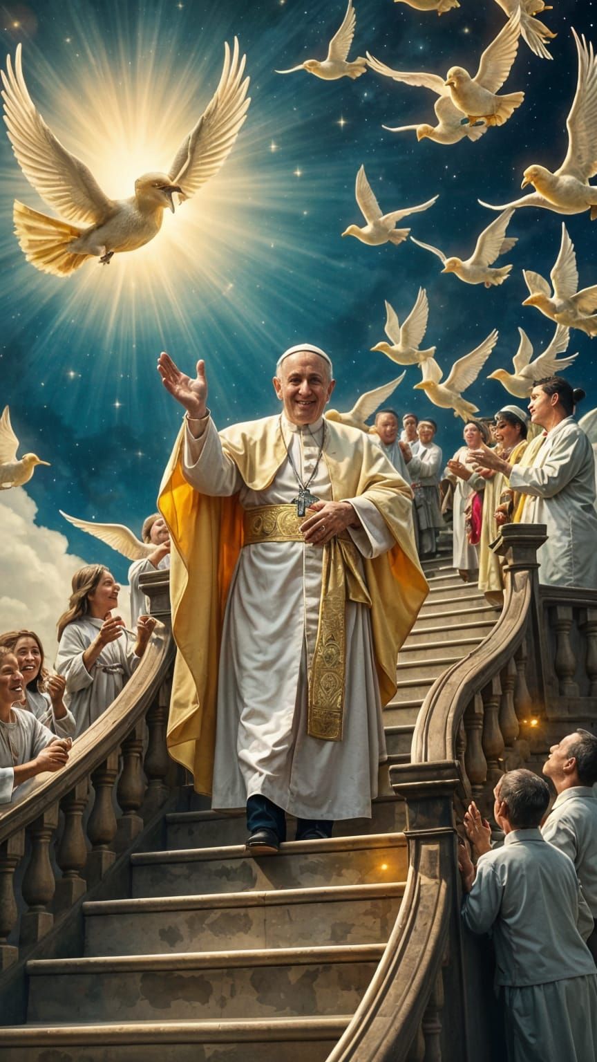 Papa Francisco Ascending Jacob's Ladder in Heavenly Splendor