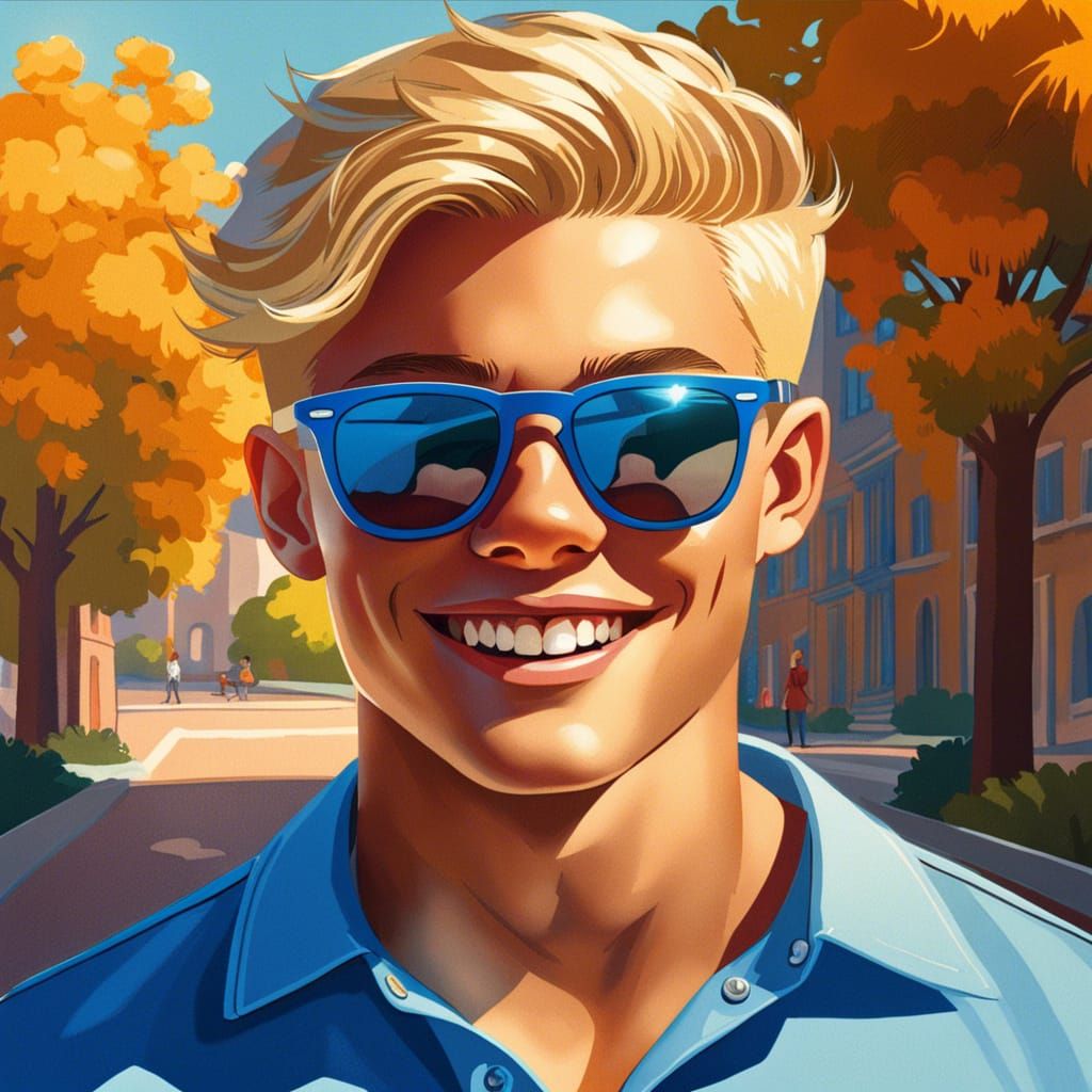 Smiling Blonde Teen in Sunglasses: Hyperrealistic Portrait