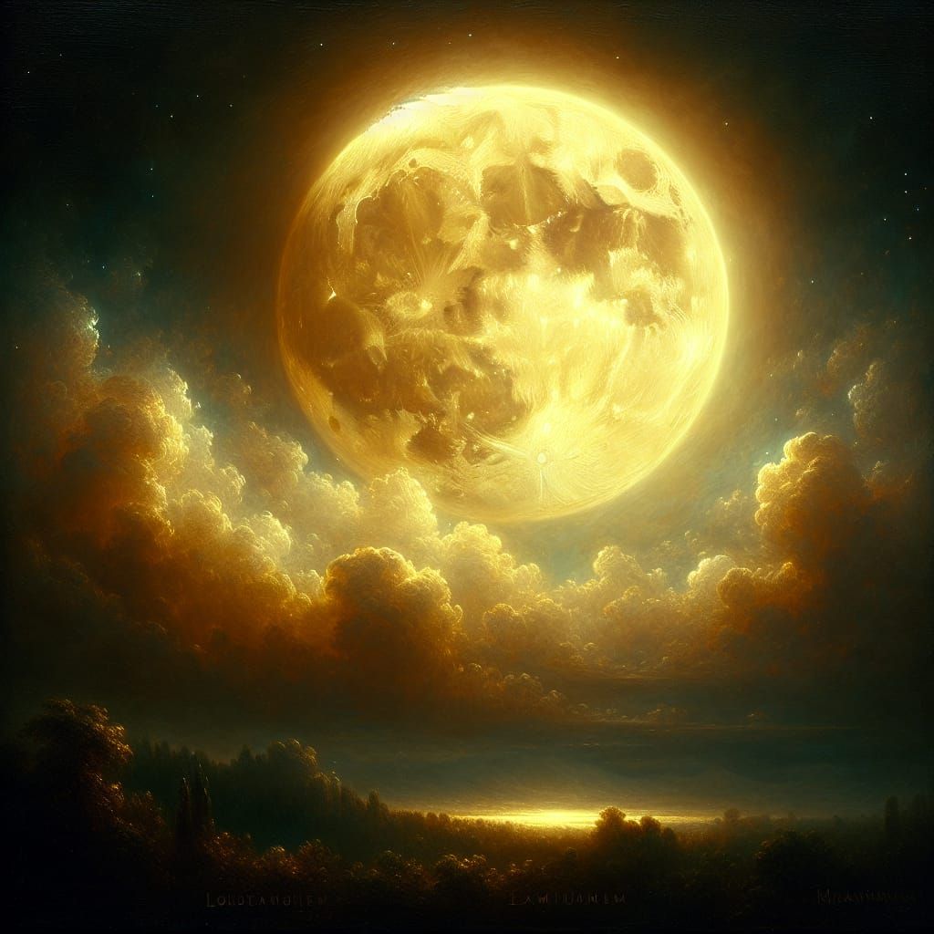 Golden Moon: Oil Painting in 19th-Century Landscape Style