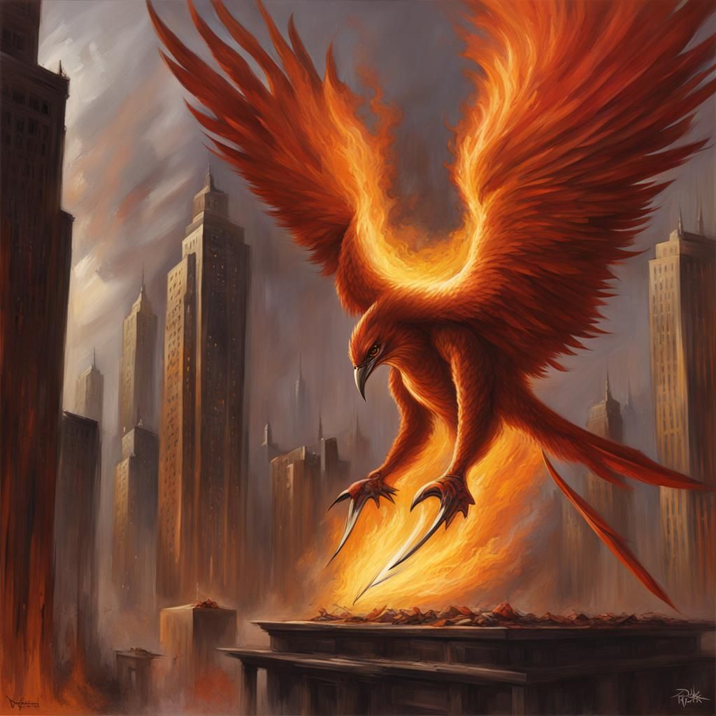 Infernal Phoenix Over Burning City