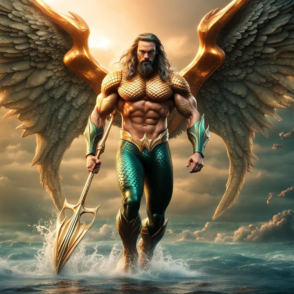 Winged Aquaman: Hyperrealistic Mystical Male Portrait