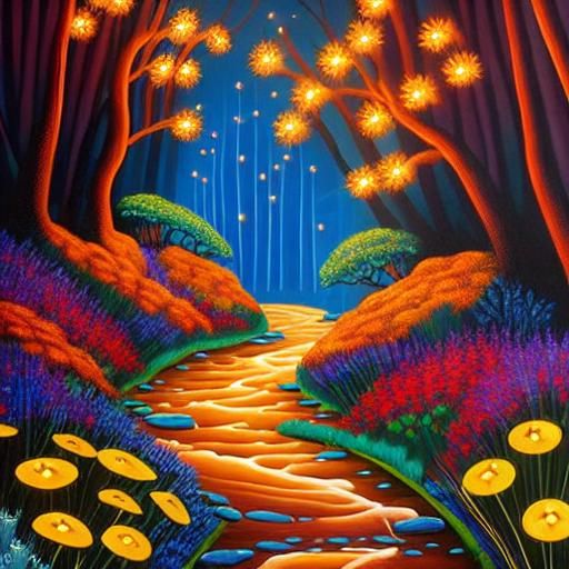 Bioluminescent Forest Stream in Fantasy Art Style
